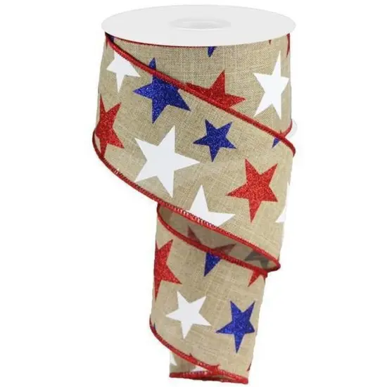2.5" Beige Royal Canvas Ribbon: Patriotic Stars (10 Yards) {1}
