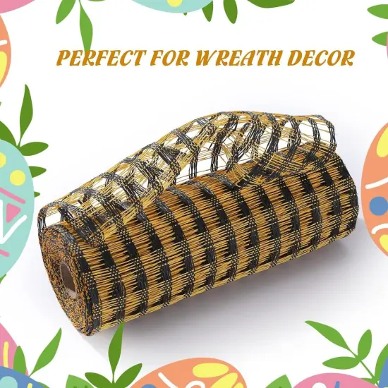 10" Poly Burlap Check Mesh Ribbon: Black & Yellow {3}