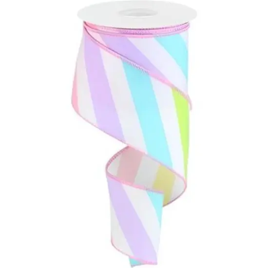 2.5" Large Multi Diagonal Stripe Ribbon: White (10 Yards) {1}