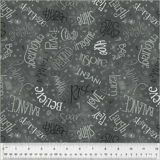 Grey Charcoal Noteworthy Aspirations 44"/45 Fabric Per Yard {1}