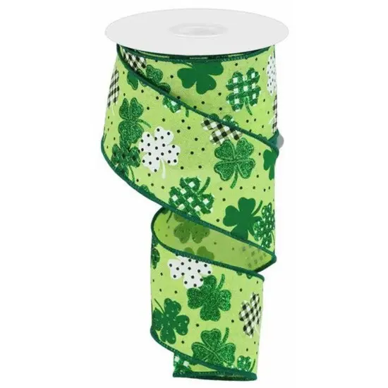 2.5" Pattern Shamrock Ribbon: Bright Green (10 Yards) {1}