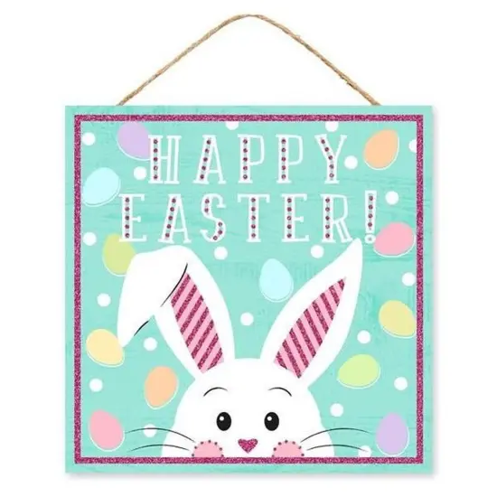 10" Wooden Sign: Glitter Happy Easter {1}