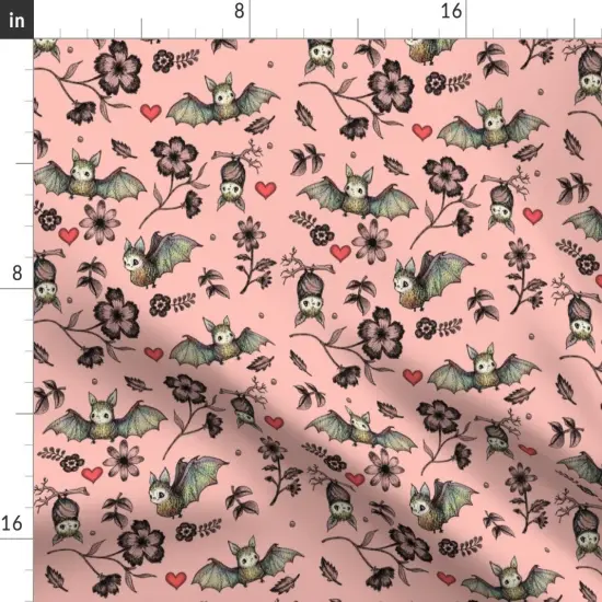 Various Fabrics by the Yard or Fat Quarter Hearts Bat Bats Flowers Halloween Wildlife Floral Pink Nature Red Background Custom Printed Fabric by Spoonflower {2}
