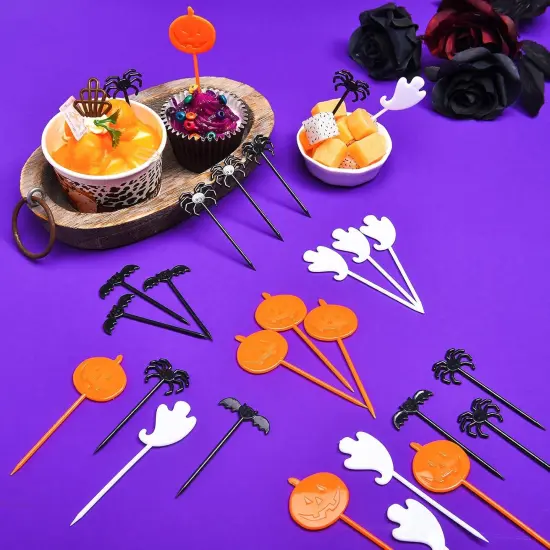 120 Pieces Plastic Halloween Food Picks and Cupcake Toppers {2}