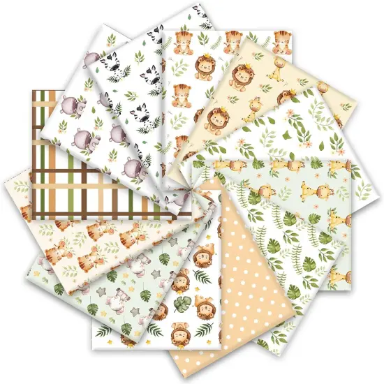12Pcs Safari Cotton Fabric Bundles Watercolor Safari Animals Printed Fabric,10 x 10 in {1}