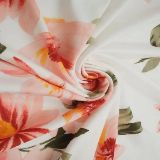 1 Yard Ivory & Coral Brushed DTY Floral Print Knit Fabric 170 GSM, 58/60&Prime; Wide Polyester Spandex Blend {2}
