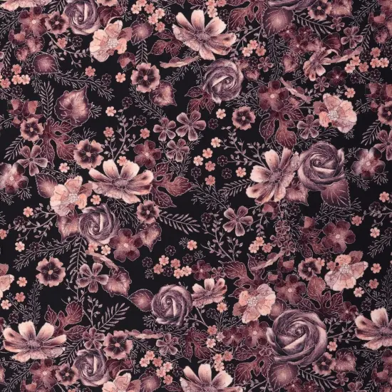 Mook Fabrics Floral Cotton Fabric Black/Rose Gold [45 in. Wide] - By The Yard {1}
