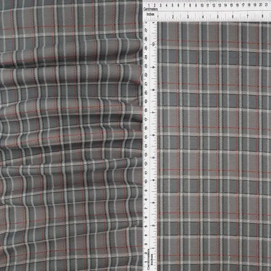 1 Yard Double Knit Jacquard Plaid Fabric Soft Stretch Medium Weight 58/60" Wide GREY {1}
