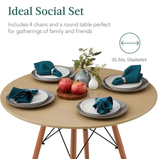 Best Choice Products 5-Piece Compact Mid-Century Modern Dining Set w/ 4 Chairs, Wooden Legs Beige/Walnut {4}