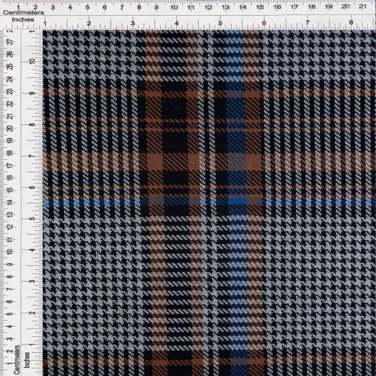 Double Knit Jacquard Plaid Fabric 1 Yard Soft Stretch Medium Weight 58/60" Wide BROWN/BLUE {1}
