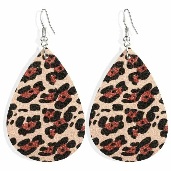 Chic Leopard Print Teardrop Leather Drop Earrings {1}