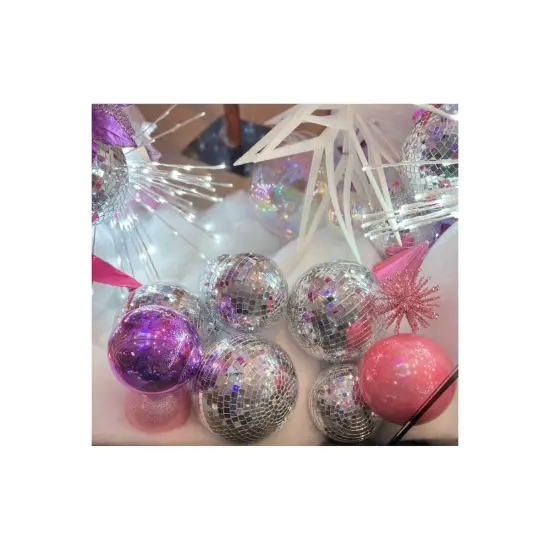 6" Fuchsia Mirror Ball Ornament {3}