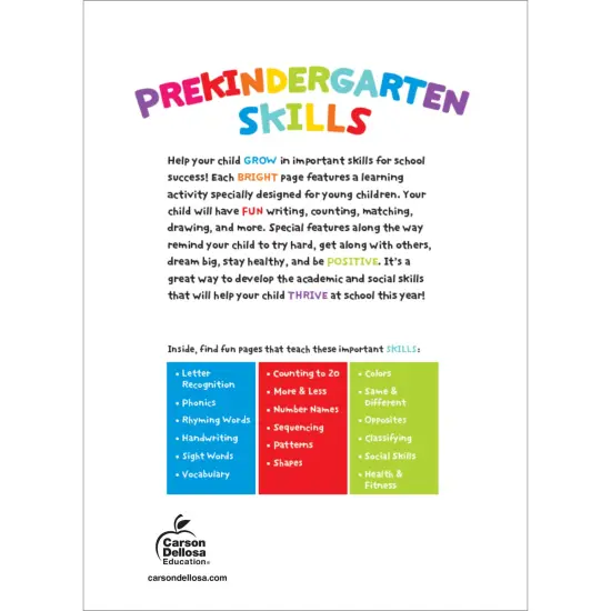 Carson Dellosa Prekindergarten Skills Preschool Workbook, Colors, Shapes, Letters, Phonics, and Math Toddler Learning Activities for Kids Ages 4-5, Pre Kindergarten Classroom or Homeschool Curriculum {2}