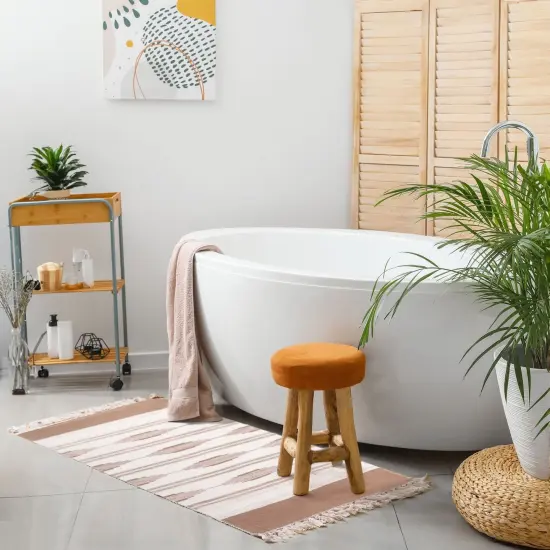 Yellow Bohemian Bathroom Rug with Tassels, Bohemian Style Mat (23.6 x 35 Inches) Brown {2}