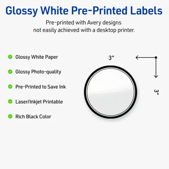 Avery Printable Round Labels, Double Black Border, 3" Diameter, Glossy White Round Labels, Permanent, Laser/Inkjet, 60ct, Great for Product Labels {2}