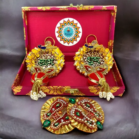 Personalized Diwali Gifts Hamper Shubh Labh Rajasthani Brocade Design Gift Box Indian Festival Diwali Hamper Basket for Employees Home Office Friends Family - Corporate Return Gift Items {3}