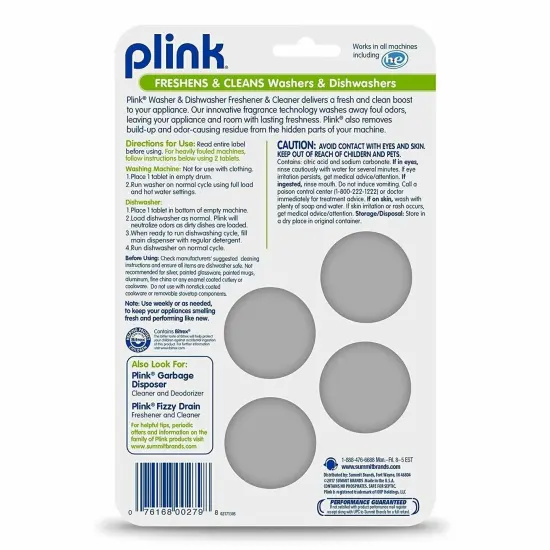 Plink Clothes Washer & Dishwasher Odor Freshener and Cleaner - 4 Lemon Tablets {1}