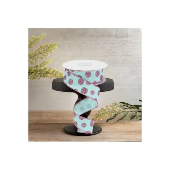 1.5" Glitter Polka Dot Ribbon: Mint Green (10 Yards) {2}