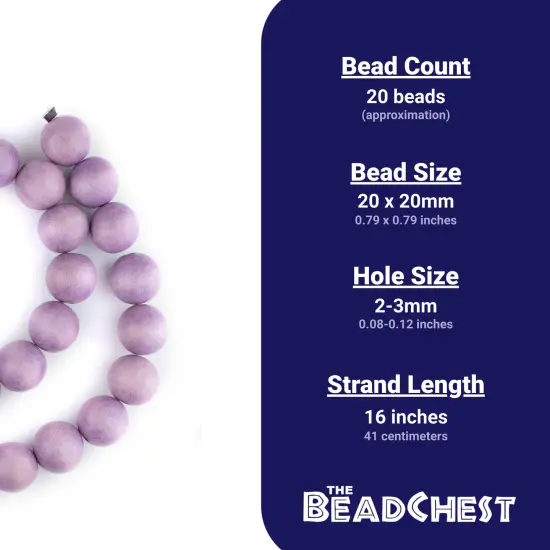 The Bead Chest Natural 20mm Wooden Beads in Purple for Jewelry Making &ndash; Round Loose Wood Spacer Beads I Approximately 20 Beads {4}