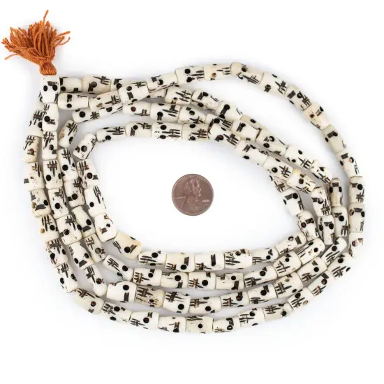 The Bead Chest Carved Bone Skull Mala Beads 12x8mmLong Strand Nepal Black and White Large Hole 54 Inch Strand {2}
