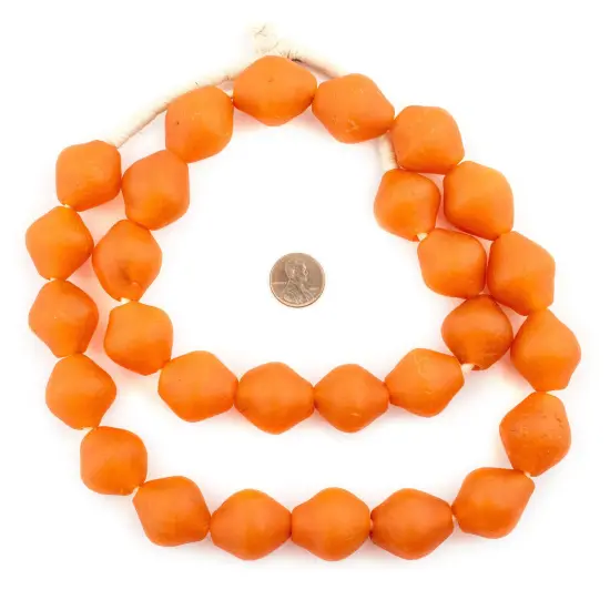 Jumbo Bicone Recycled Glass Beads - Beaded Wall Hangings - Extra Large African Sea Glass Beads 25mm - The Bead Chest (Orange) {2}