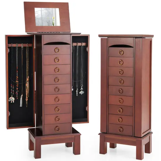 Costway Wood Jewelry Cabinet Armoire Storage Box Chest Stand Organizer Indoor Bedroom {1}