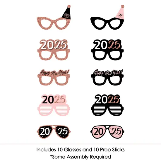 Big Dot of Happiness Rose Gold Happy New Year Glasses - Paper Card Stock 2025 New Year's Eve Party Photo Booth Props Kit - 10 Count {4}