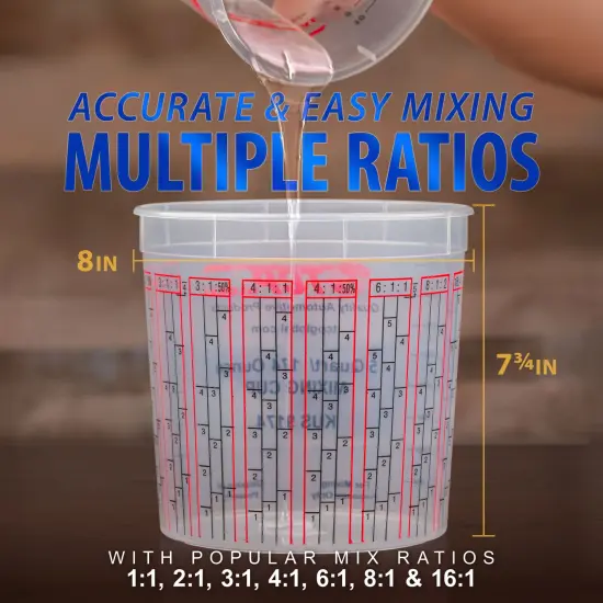 Paint Mixing Cups, 5-Quart (12 Pack) - Plastic Measuring Cups for Liquids, Automotive Painting, Epoxy Resin, Acrylic Arts, Crafts, Disposable or Reusable, Graduated, Mixing Ratios {3}