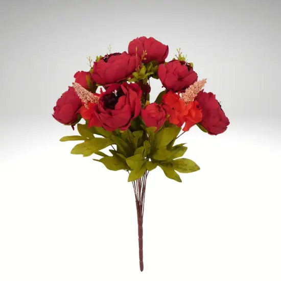 20&rdquo; Artificial Red Peony Bush &ndash; Faux Peony Bouquet with 13 Stems-63220-RD {2}