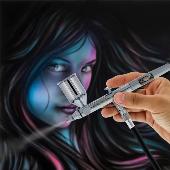 Master Elite SB88 Set Dual-Action Side Feed Airbrush Kit with 3 Nozzle Sets (0.3, 0.5 & 0.8mm) Needles, Fluid Tips and Air Caps), 1/2 oz. Gravity Cup, Guide {6}