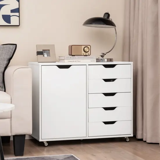 Costway 5-Drawer Chest Rolling Storage Dresser Lateral File Cabinet with Adjustable Shelf {2}