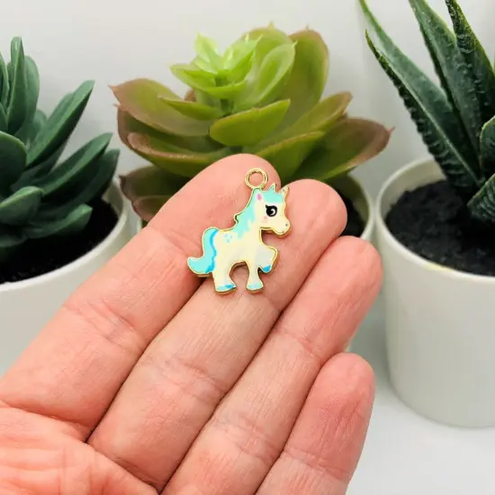 Blue and White Enamel Unicorn Charms, 24x20mm {2}