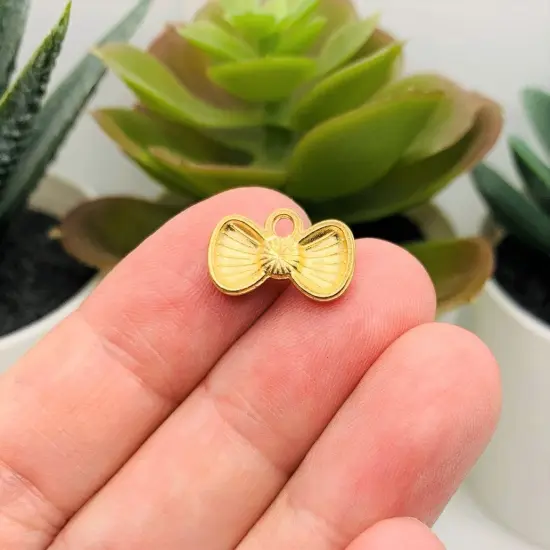 Small Black and Gold Bow Charms with Rhinestone, 9x15mm {3}