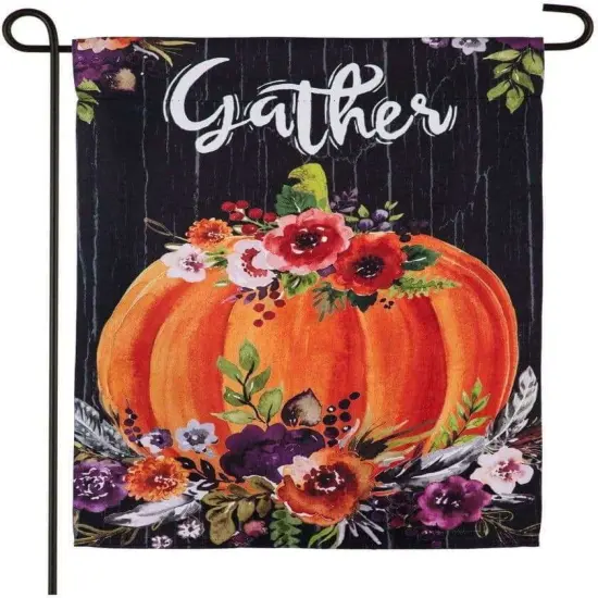 Gather Floral Pumpkin Garden Flag 2 Sided Fall Thanksgiving {1}