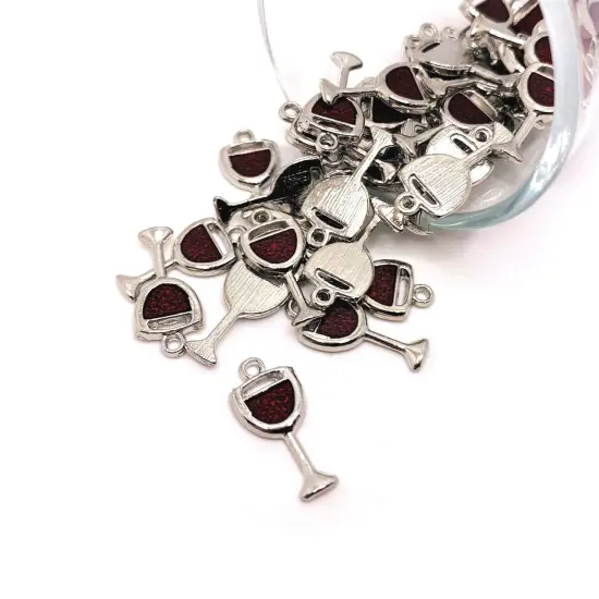 Red and Silver Wine Glass Charms, 29x9mm {1}