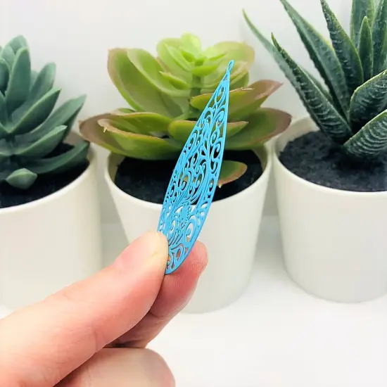 Large Light Blue Filigree Teardrop Pendants, 55x34mm {3}