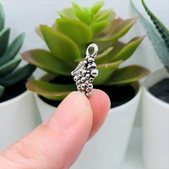 Silver Grape Bunch Wine Charms, 12x18mm {4}