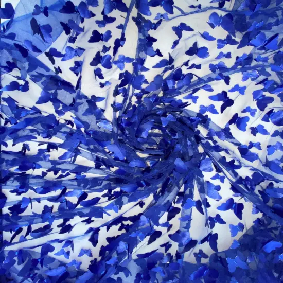 1 Yard Royal Blue 3D Butterfly Mesh Fabric with Satin Appliqu&eacute;s for Dresses and D&eacute;cor 54 Inch Wide {5}