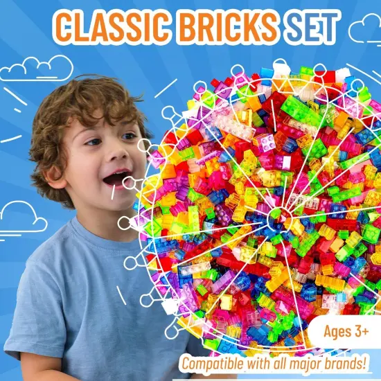 Strictly Briks Toy Building Block, Classic Bricks Building Starter Kit for Kids, 100% Compatible with All Major Brick Brands, Clear Colors, 672 Pieces Multicolor {2}