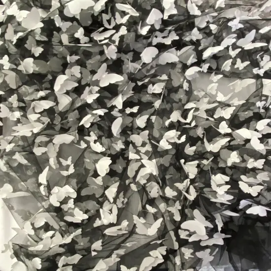 1 Yard White on Black 3D Butterfly Satin Mesh Fabric for Dresses, Skirts, and Costumes 54 Inch Wide {1}