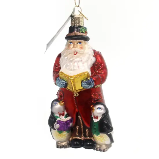 Old World Christmas 5.5 Inch Caroling Santa Tree Ornament , Penguin Noth Pole Red {1}