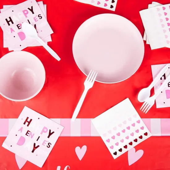 3 Pack Happy Valentines Tablecloth for Rectangular Tables, 54 x 108 in Disposable Plastic Table Cover for Valentines Table Decorations White {7}