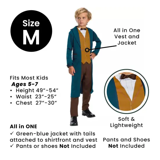 Rubies Boy's Newt Scamander Fantastic Beasts Halloween Costume Size M Brown {5}