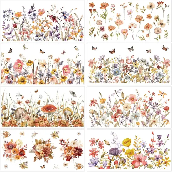 Autumn Flower Rub on Transfers for Crafts: 8 Pcs {1}
