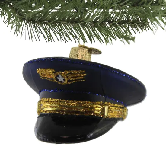 Old World Christmas 2.75 In Pilot's Cap Christmas Tree Ornament , Friendly Skies Professional Blue {3}