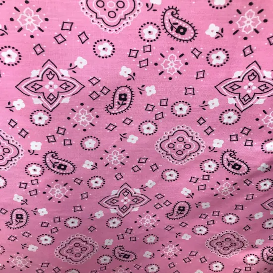 1 Yard Pink Printed Paisley Bandanna Poly Cotton Blend Fabric 59/60 Inch Wide {1}