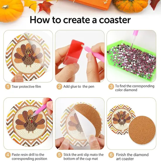 8 Pcs Thanksgiving Day Diamond Painting Coasters Kits {3}