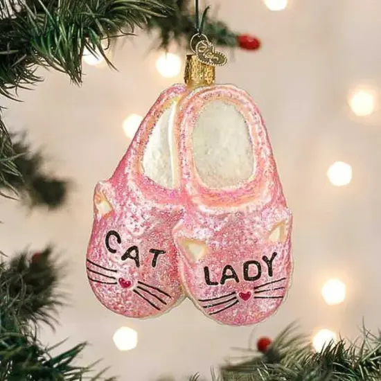 Old World Christmas 4.25 In Cat Lady Slippers Christmas Tree Ornament , Whiskers Feline Pink {3}