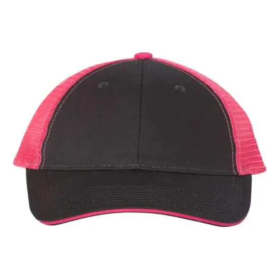 Valucap® Sandwich Trucker Cap Stylish Comfortable Fit Charcoal/ Neon Pink {1}
