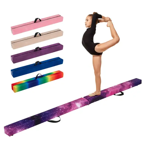 8 Feet Portable Folding Gymnastic Balance Beam with Solid Wood Base Ideal for Walkover or Cartwheel Pink {4}
